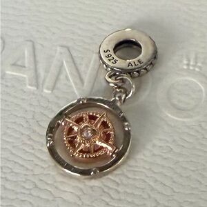 Pandora Compass Charm in Silver And Rose Gold With CZ Detail Charm